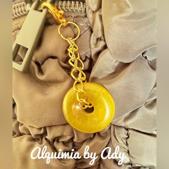 Olive Jade gemstone keychain Bag charm - Picture 1 of 2